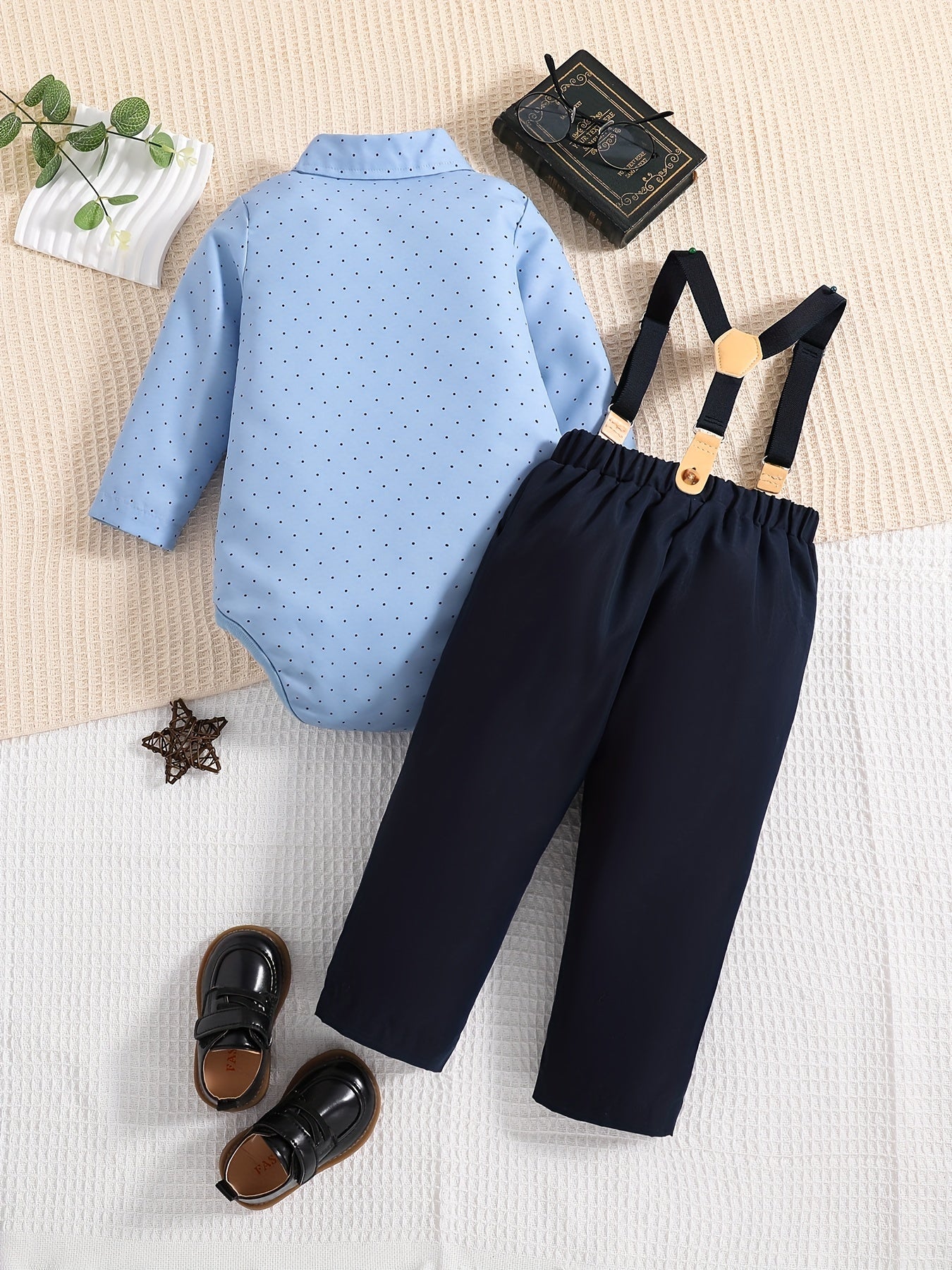 Baby Boy Gentleman Set Long Sleeve Shirt Romper Suspender Pants 2pc