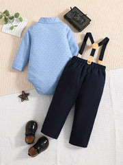 Baby Boy Gentleman Set Long Sleeve Shirt Romper Suspender Pants 2pc