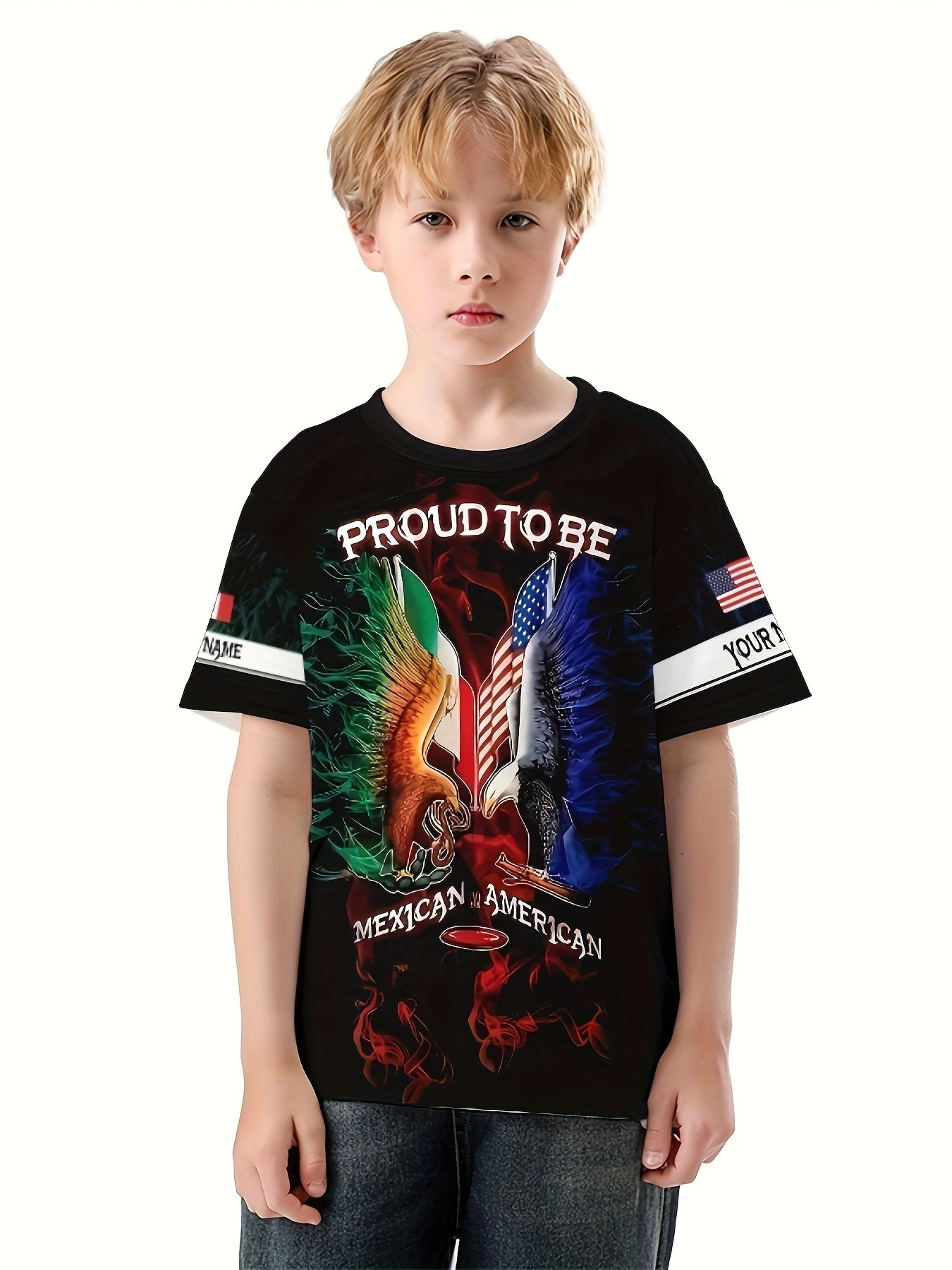 MEXICAN AMERICAN Boy's Casual Tees Short Sleeve Crew Neck T shirt