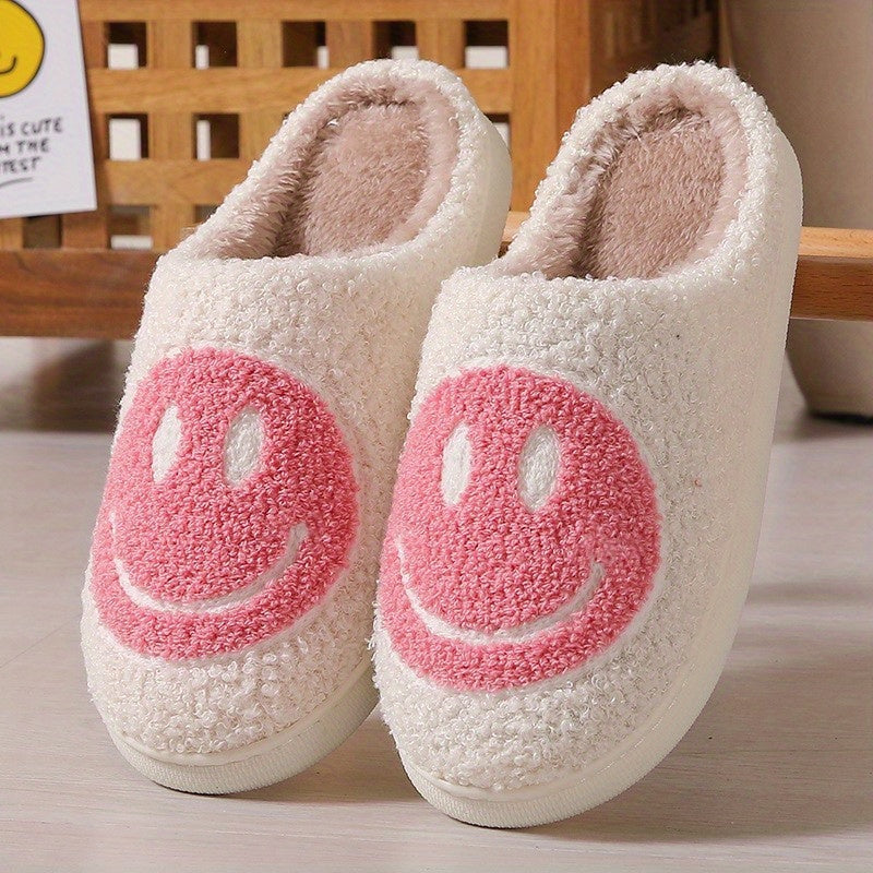 Women's Smile Face Slippers Cozy & Warm Plush Flat Shoes