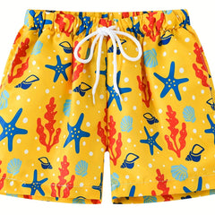 Toddler Boys Starfish Shell Casual Drawstring Waist Shorts Swim Trunks