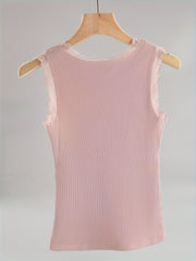 Lace Trim Thermal Top, Plush Ribbed, Sleeveless
