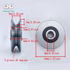 2pcs 60 Deg V Groove 8x40x12mm Sliding Gate Roller Wheels Bearing