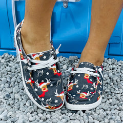Christmas Style Grey Deer Print Canvas Shoes Lightweight And Comfortable