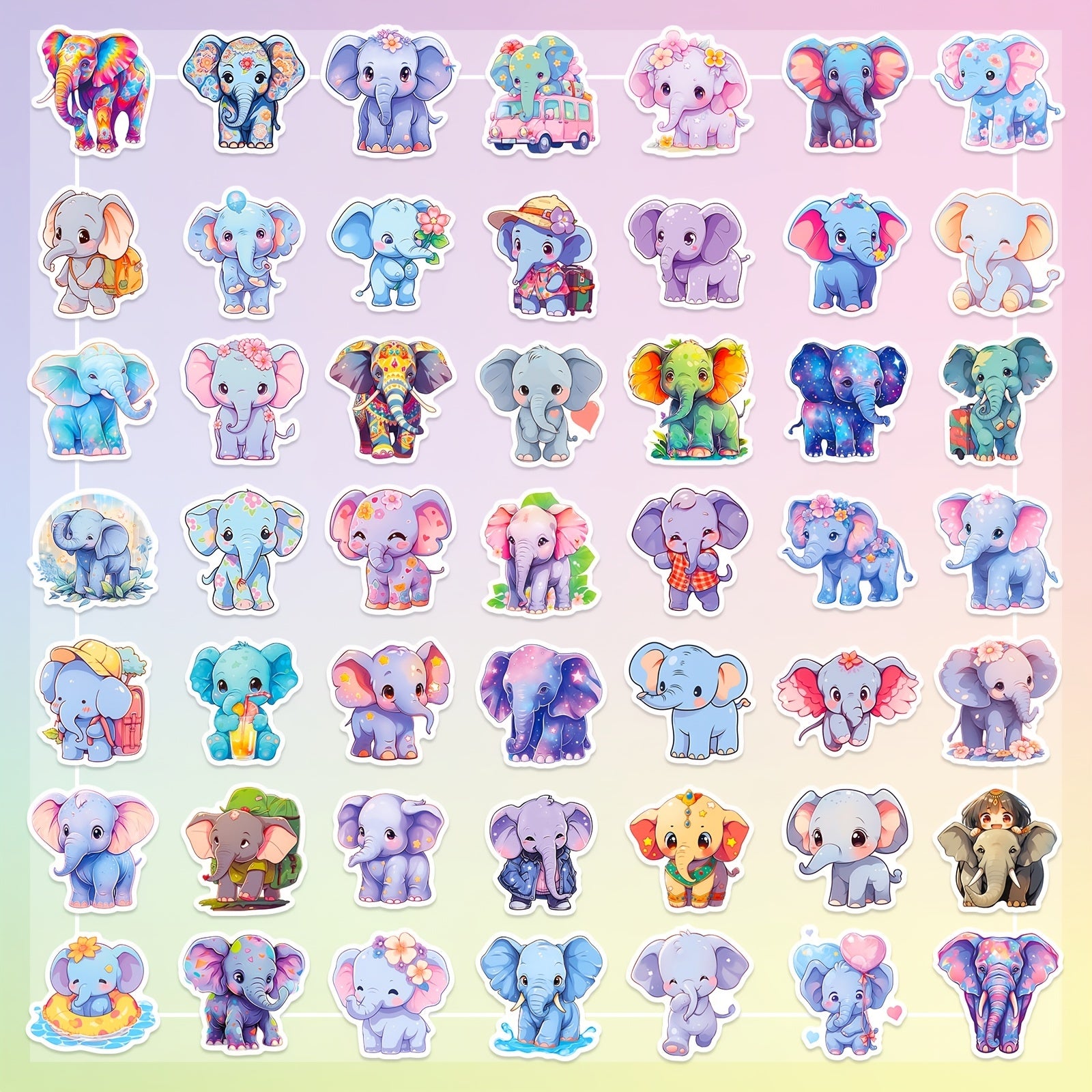 50pcs Cartoon Elephant Waterproof Vinyl Animal Stickers