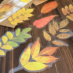 10pcs Retro PET Ink Large Sticker Fall Leaves Simulation Plants Leaf Dec
