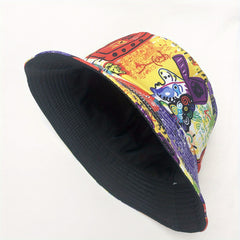 Vintage Graffiti Print Bucket Hat Hip Hop Casual Fisherman Cap