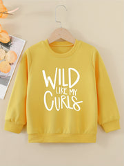 Girls' Wild Curls Letter Print Round Neck Sweatshirt