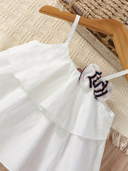 Girls Ruffled Cami Top & Striped Bow Belt Shorts Set