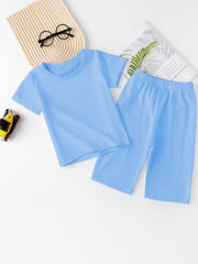 2pcs Kid's Solid Pajamas T shirt & Shorts Set Comfy PJ Set Boy's Loungewear
