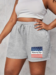 Flag Print Drawstring Shorts Women's Memorial Casual Slight Stretch