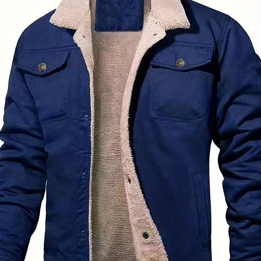 Fleece Cotton Pocket V-Neck Long Sleeves Jackets Men's Clothing