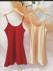 2pcs Satin Sleep Dresses Crew Neck Nightdress Women's Sleepwear