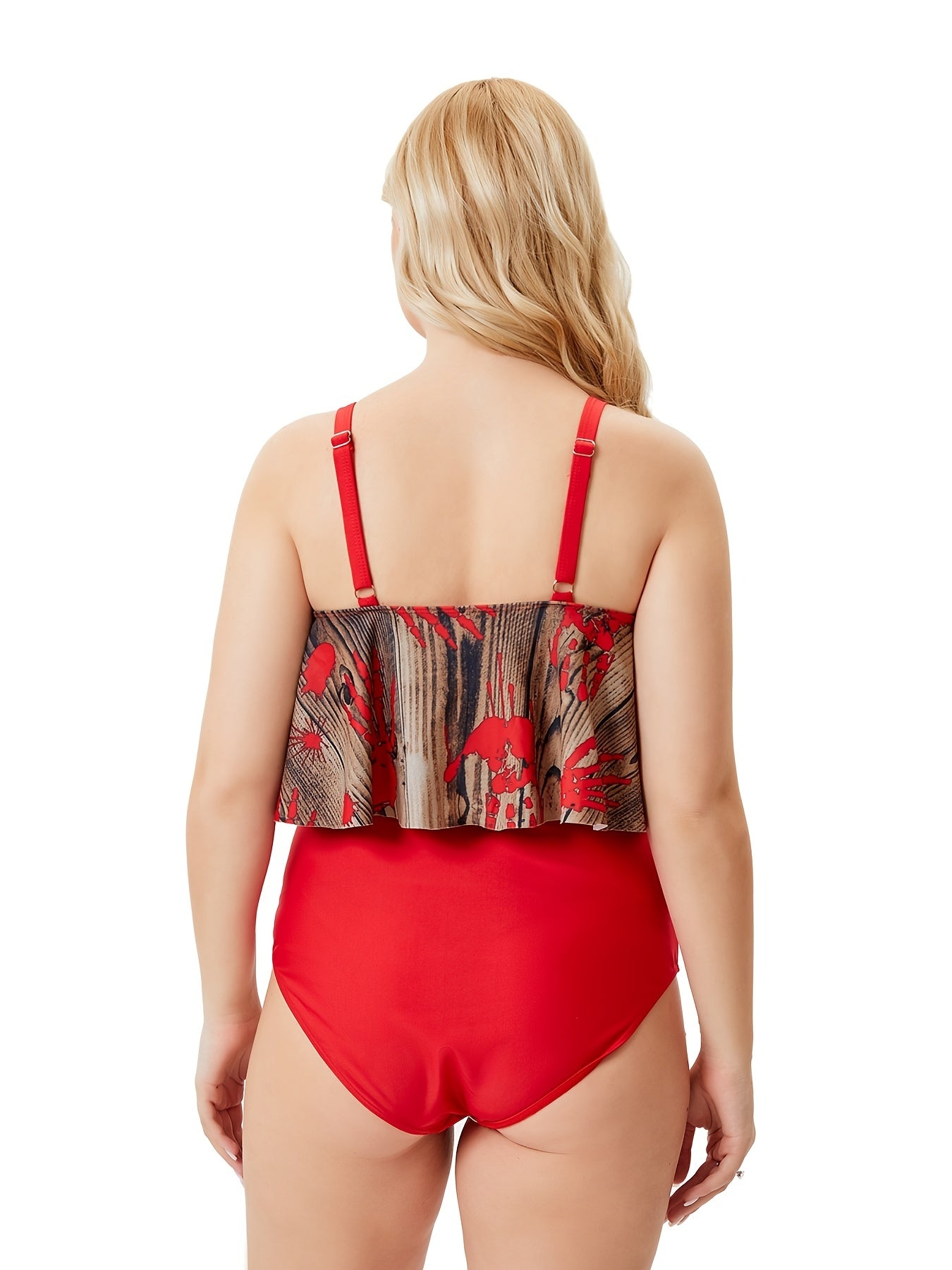 Colorblock High Waist Bikini Set Plus Size Boho Vacation Bathing Suit