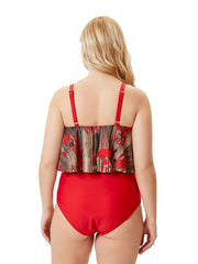 Colorblock High Waist Bikini Set Plus Size Boho Vacation Bathing Suit