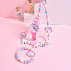 3D Cartoon Pony Kids' Watch Set with Bracelet & Necklace