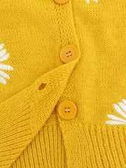 Daisy Pattern Long Sleeve Button Up Sweater Cardigan