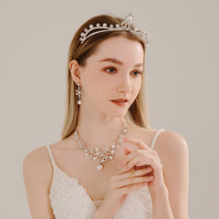 Bridal Rhinestone Jewelry Set: Crown, Hairpiece, Vine Neck
