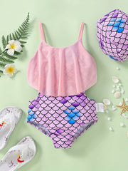 Girls Fish Scale Print Swimsuit Stylish Swimwear For Kids