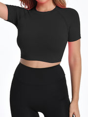 Seamless High Neck Yoga Short T-Shirt Crop Top High Stretch Women's Activewear