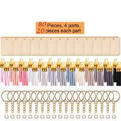 80PCS Rectangle Wood Blanks Keychain Set DIY Christmas Decor