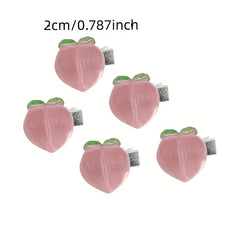 5pcs Pink Hair Clip Set Bow Camellia Peach Heart Edge Clip Hair Accessories