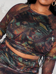 Abstract Print Crop Top & Lace-Up Skirt Set