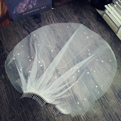 Short Bridal Head Veil Faux Pearl Comb Photography Accessory