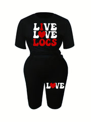 Art Letter Print Top & Shorts Set