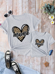 Leopard Heart Print Mama and Mini Matching T Shirt Set for Family Outfits