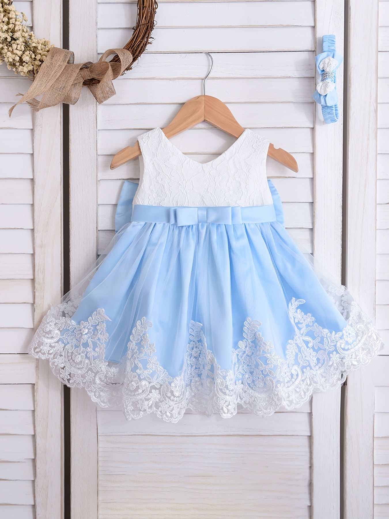 Baby Girls Lace Mesh Bowknot Sleeveless Princess Dress