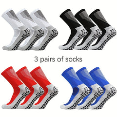 3 Pairs Striped Sports Football Socks Non slip Training Crew Socks