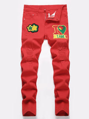 Boys Letter Patch Ripped Jeans