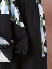 Boy's Geometric Pattern Jacket & Sweatpants Set for Spring Fall