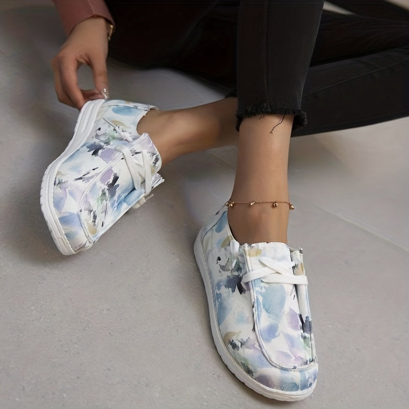 Women's Ink Painting Pattern Canvas Shoes Casual Lace Up Outdoor Shoes