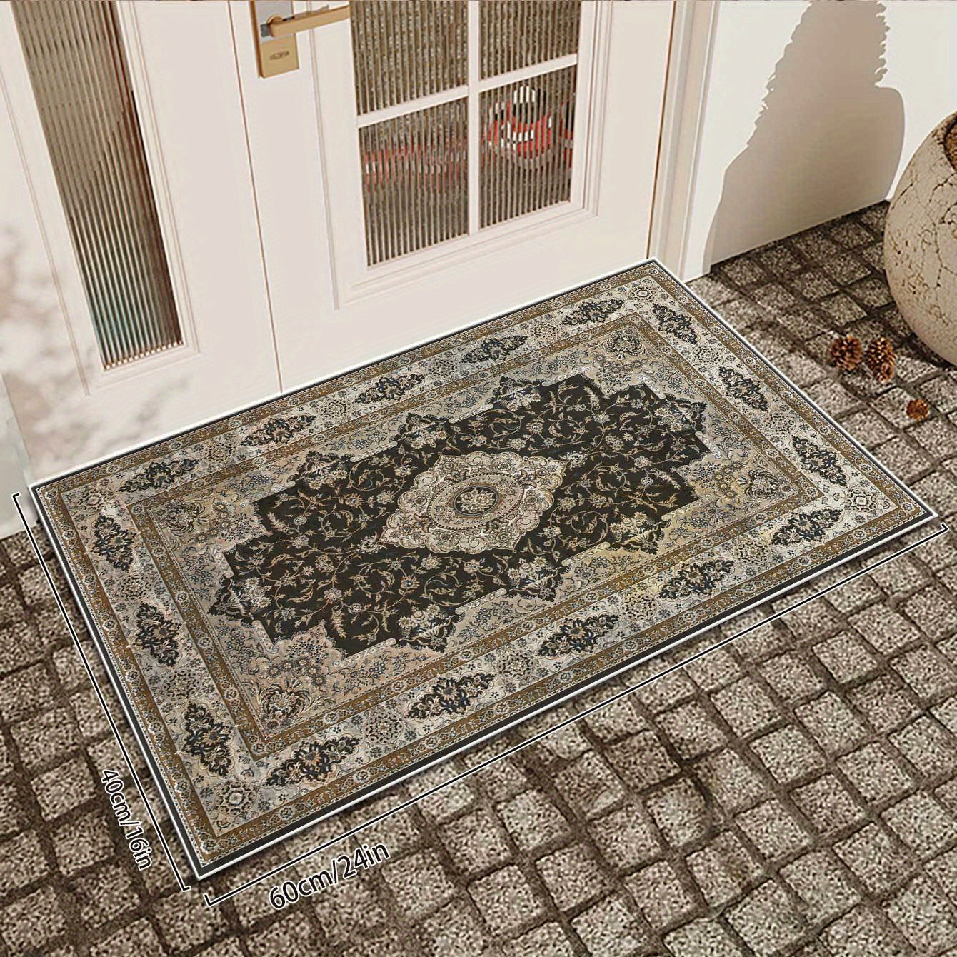 Vintage Boho Area Rug 2X6ft Non-slip Low Pile Carpet for Outdoor Garden Patio