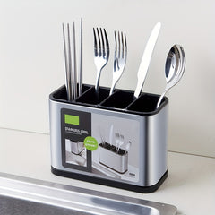 Stainless Steel Divided Chopstick Holder Cutlery Holder Drain Rack