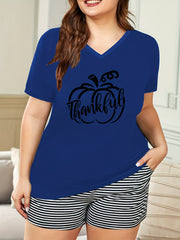 Pumpkin Print Short Sleeve Pajama Top
