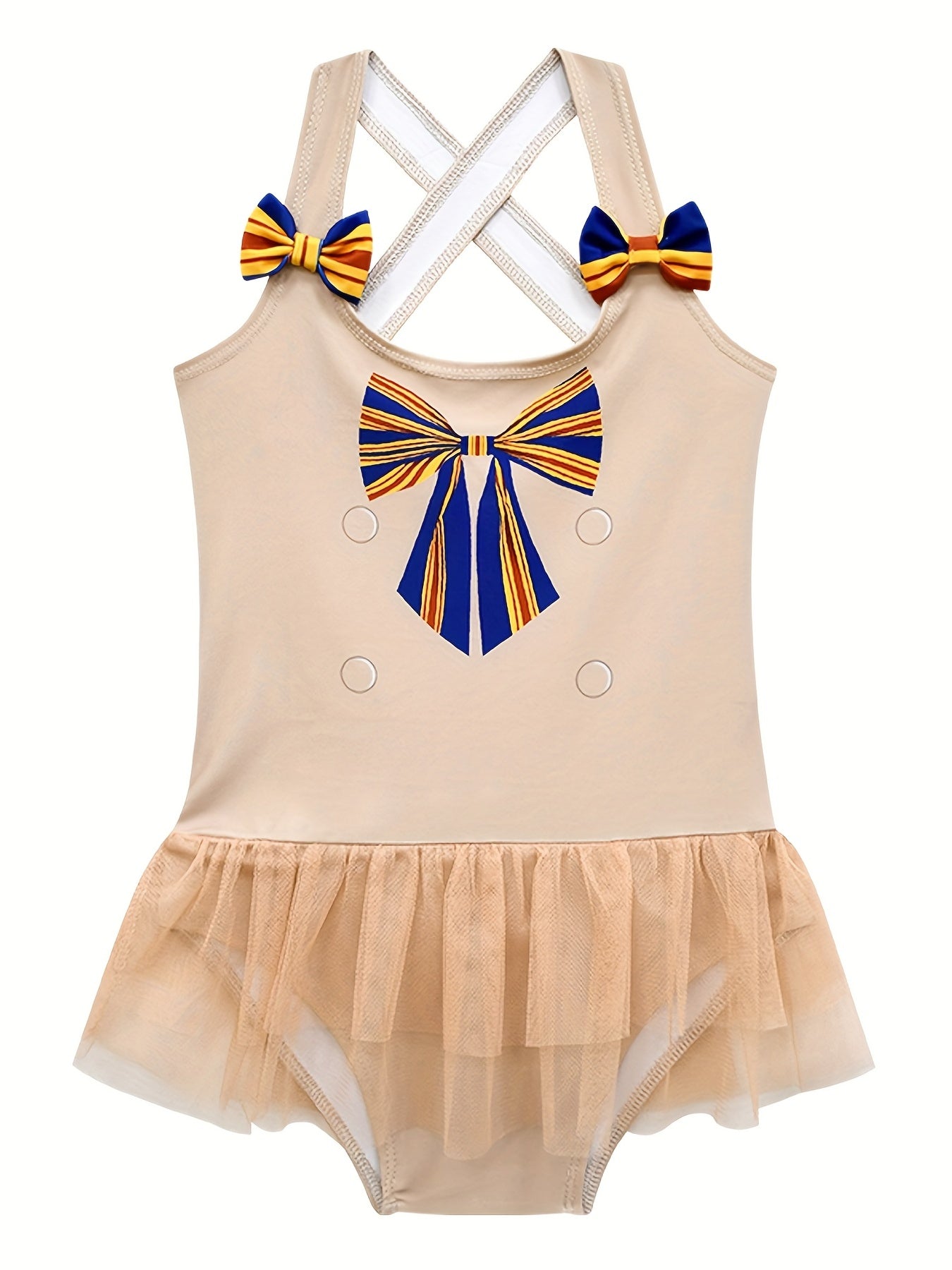 Girl's Preppy Style Bowknot Print Tankini Swimsuit