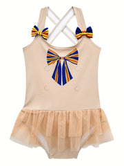 Girl's Preppy Style Bowknot Print Tankini Swimsuit
