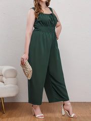 Jumpsuit Tie Front Nipped Waist Square Neck Wide Leg Tank Jumpsuit