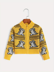 Kids Jacquard Zip Up Knit Cardigan Sweater Coat