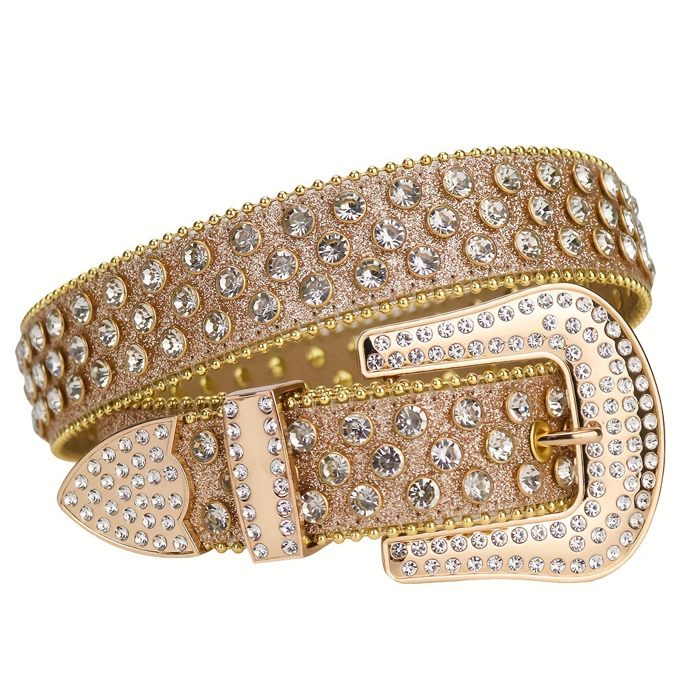 Sparkle Rhinestone PU Leather Western Cowboy Belt