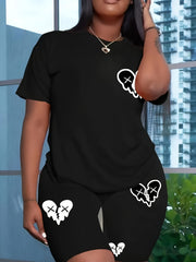 Women's Plus Heart Print Tee & Shorts Set