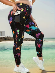 Splash Print High Rise Yoga Pants With Pockets
