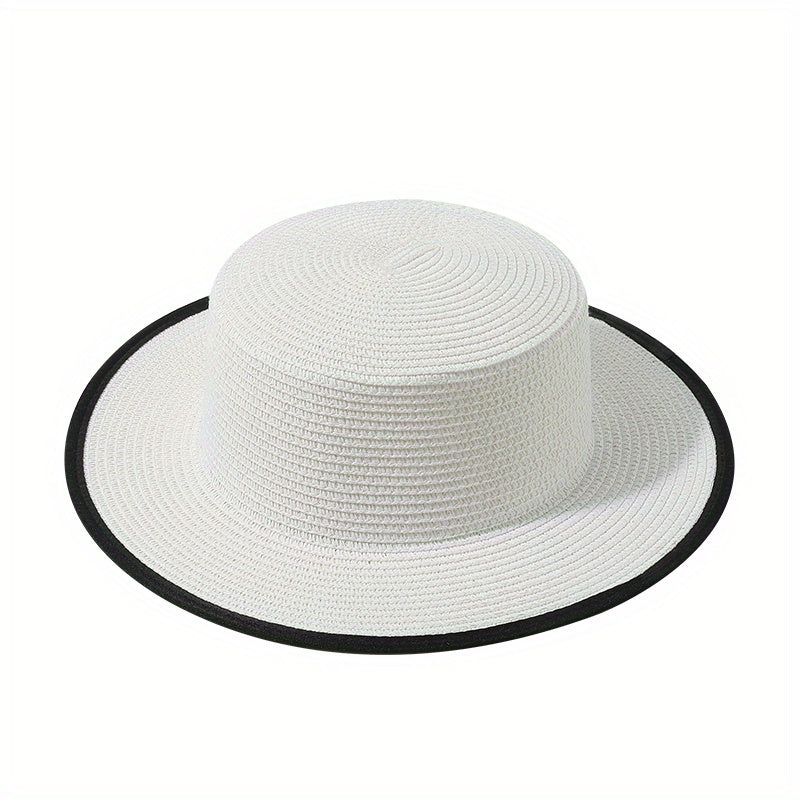 Vintage Straw Fedora Cap Solid Jazz Sun Hat Breathable Beach Hats