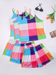 6 Pack Plus Size Preppy Pajamas Set Women's Plus Colorful Plaid Print