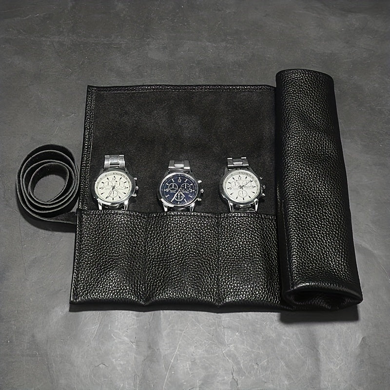 WESSLECO 6 Slot Leather Watch Roll Case Holder Portable Travel Organizer