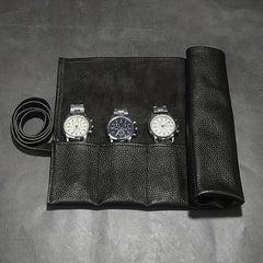 WESSLECO 6 Slot Leather Watch Roll Case Holder Portable Travel Organizer