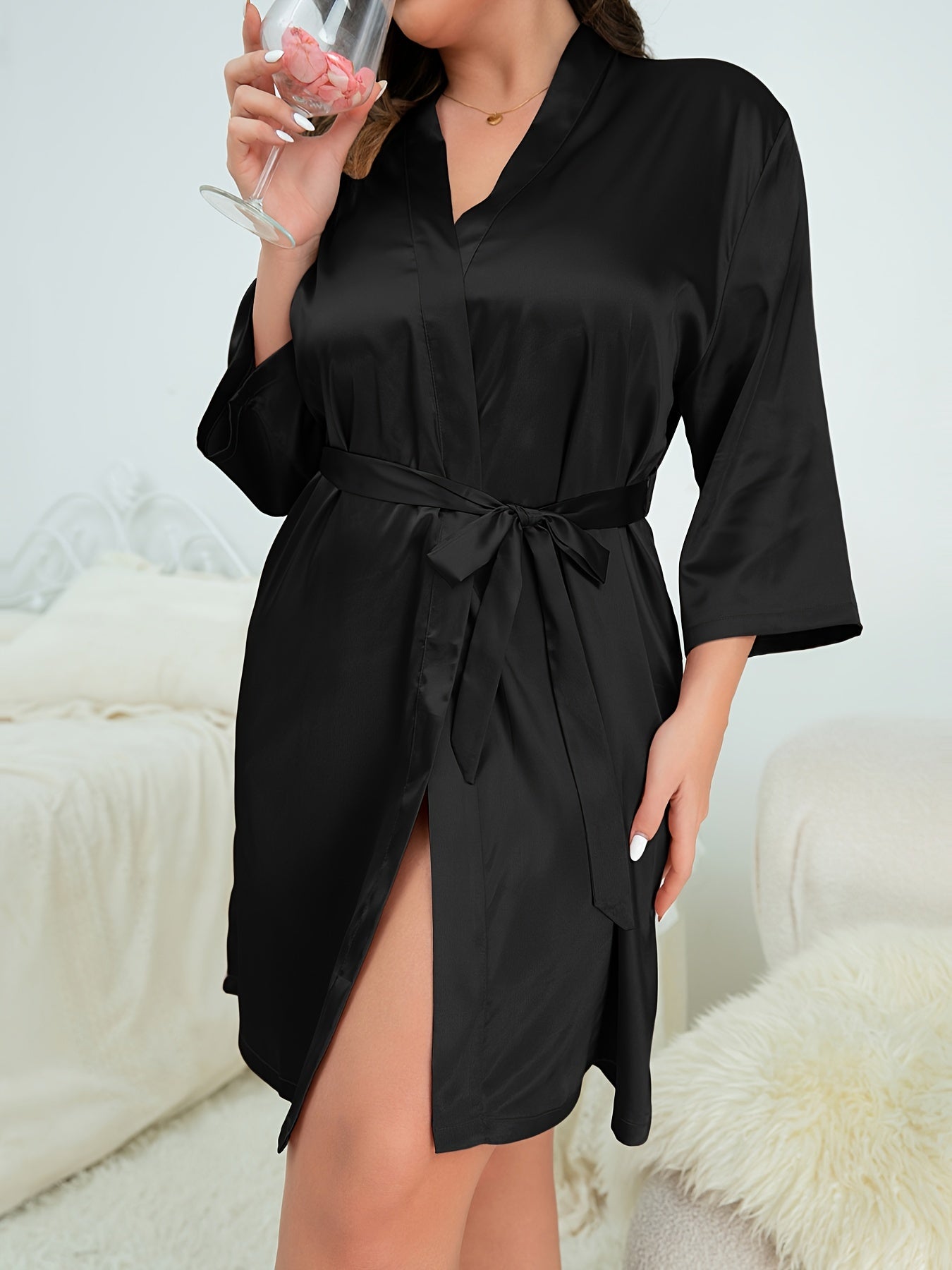 Silky Satin Long Sleeve Robe